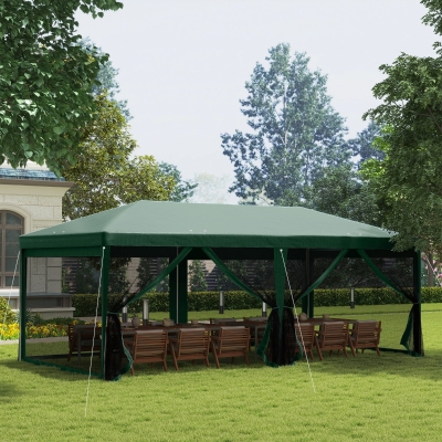 Outsunny 10' x 20' Party Tent Outdoor Canopy Garden Sun Shade with 8 Mosquito Mesh Netting and Zipper Door, Green