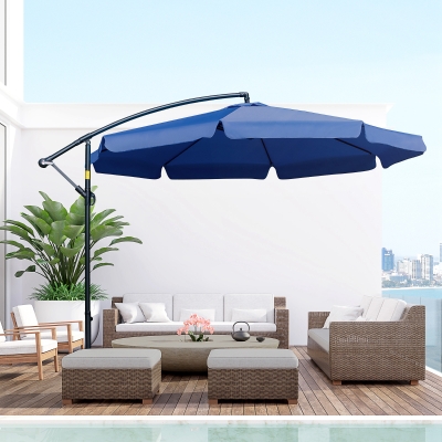 Outsunny 11FT Offset Hanging Patio Umbrella Cantilever Umbrella with Easy Tilt Adjustment, Cross Base and 8 Ribs for Backyard, Poolside, Lawn and Garden, Blue