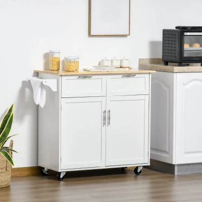 HOMCOM 41" Modern Rolling Kitchen Island, White Utility Cart
