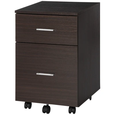 Vinsetto Mobile Filing Cabinet, Vertical File Cabinet with 2 Drawers, Wheels, for Letter or A4 File, Brown