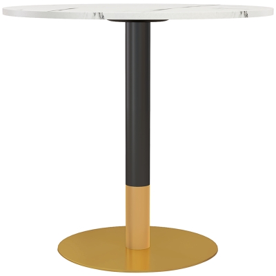 HOMCOM Round Dining Table, Modern Dining Room Table with Faux Marble Top, Steel Base, Space Saving Small Kitchen Table, White