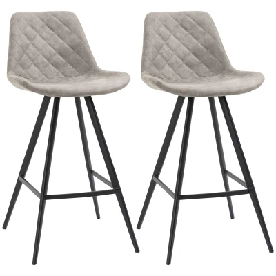 HOMCOM Bar Height Bar Stools Set of 2, Microfiber Cloth Bar Chairs with Metal Leg, Padded Seat, Kitchen Stools for Kitchen Island, Grey