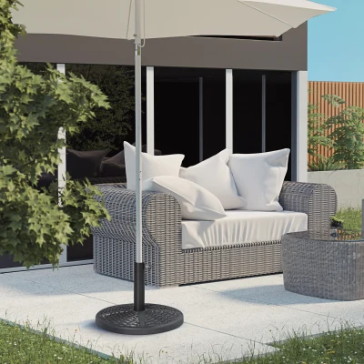 Outsunny 18" Heavy-Duty Round Umbrella Base, Rattan Design, Black
