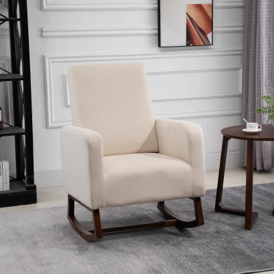 HOMCOM Accent Rocking Chair, Solid Wood Base, Cream White