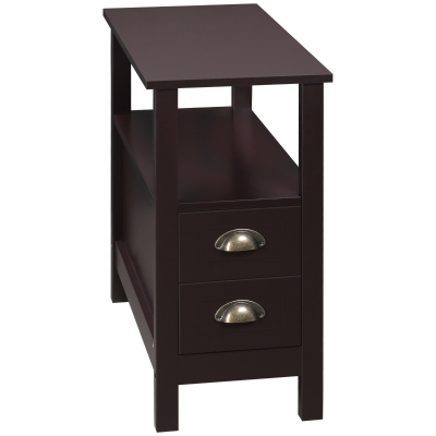 HOMCOM Slim End Table with 2 Drawers and Storage Shelf, Sofa Side Table for Living Room, Narrow Nightstand, Coffee