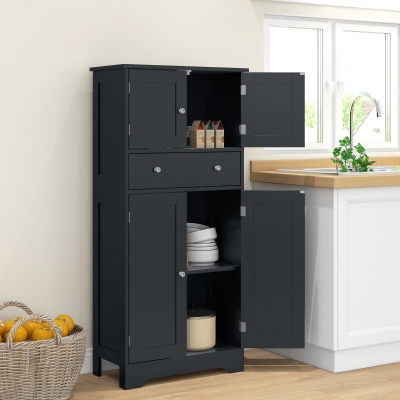 HOMCOM 50.5" Kitchen Storage Cabinet, Modern Kitchen Pantry Cabinet with 4 Doors, Drawer, Adjustable Shelf, Black