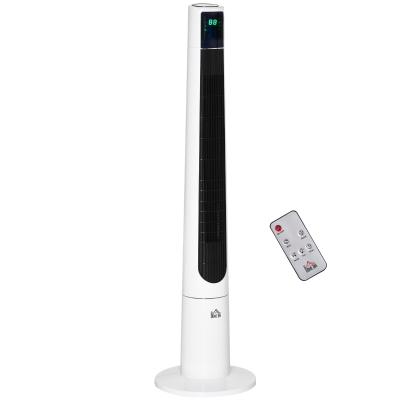 HOMCOM 46.5" Freestanding Oscillating Tower Fan with Remote, White