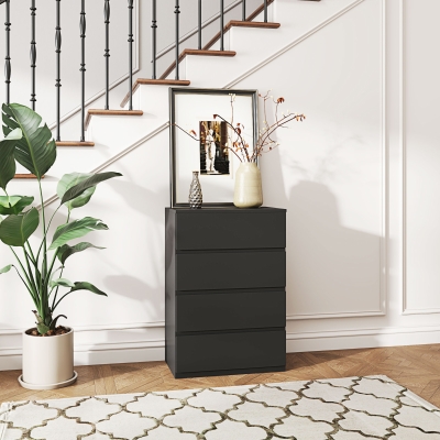 HOMCOM 4 Drawer Chest Storage Cupboard Freestanding Drawer Unit, Black