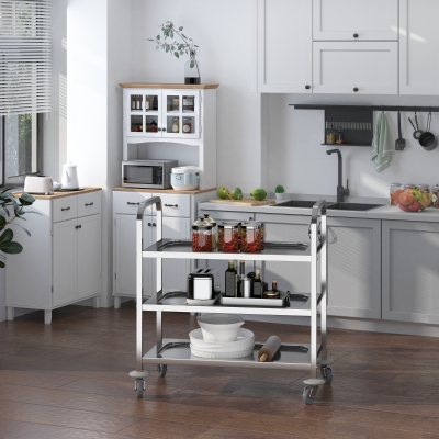 HOMCOM 33" 3-Tier Kitchen Trolley Medical Treatment Laboratory Equipment Carts, Stainless Steel Rolling Kitchen Island, Wheeled Storage Utility Serving Cart, 330LBS Heavy Gauge