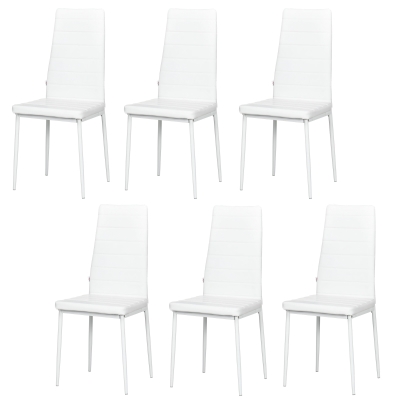 HOMCOM High Back Dining Chairs, Modern Upholstered PU Leather Accent Chairs with Metal Legs for Kitchen, Set of 6, White