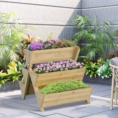 Outsunny Raised Garden Bed Wood, Freestanding Planter Stand with 5 Planting Boxes and 4 Hooks, Good for Herbs, Flowers, or Vegetables in Patio Balcony Indoor Outdoor