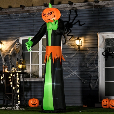 HOMCOM 9ft Inflatable Halloween Decoration Pumpkin Head Ghost, Blow-Up Outdoor LED Display for Lawn, Garden, Party