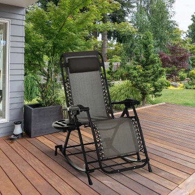 Outsunny Outdoor Rocking Chair, Foldable Zero Gravity, Gray