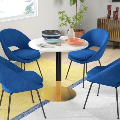 HOMCOM Round Dining Table, Modern Dining Room Table with Faux Marble Top, Steel Base, Space Saving Small Kitchen Table, White