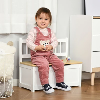 Qaba 2-in-1 Kids Toy Organizer Storage Bench, White