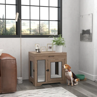 PawHut Dog Crate Furniture with Cushion & Drawer, Brown