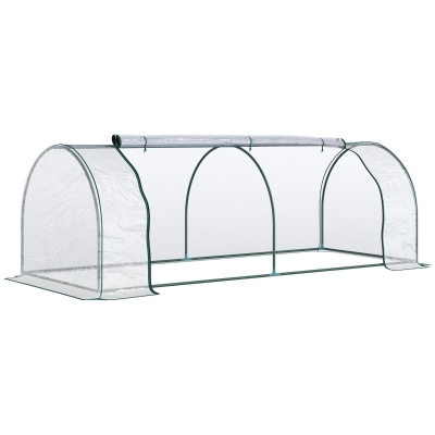 Outsunny 8' x 3' x 2.6' Mini Greenhouse Portable Hot House for Plants with Zippered Doors for Outdoor, Indoor, Garden, Clear
