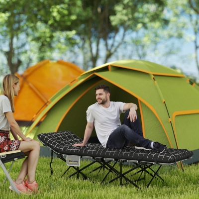 Outsunny 26.4" Wide Folding Bed, Camping Cot for Adults with Mattress, Storage Pocket, Carry Bag, Max Load 330 LBS, Black