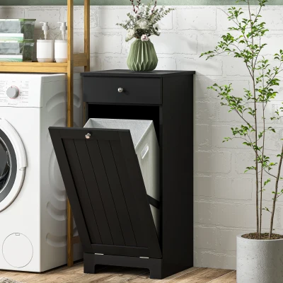 Laundry Hamper Cabinet 15.7" W x 15" D x 35.4" H Black