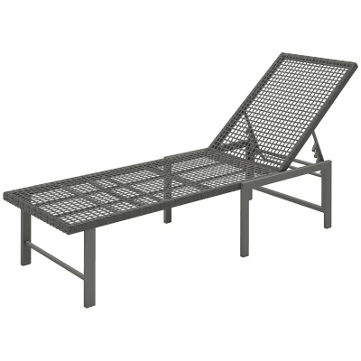 Outsunny Wicker Outdoor Lounge Chair, Rattan Reclining Patio Lounger Tanning Chair with Adjustable Back, Light Grey