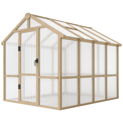 Outsunny 6.6 x 8 FT Wooden Greenhouse Kit, Polycarbonate, Lockable Door