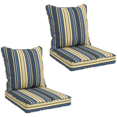 Outsunny Seat Cushion Back Pillows Replacement Set of 2, Patio Chair Cushions Set for Indoor Outdoor, Blue