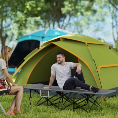 Outsunny 26.4" Wide Folding Bed, Camping Cot for Adults with Cushion, Storage Pocket, Max Load 330 LBS, Grey