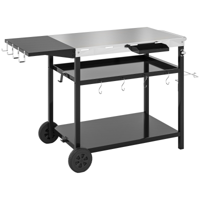Outsunny Outdoor Bar Cart with Stainless Steel Top, Wheeled
