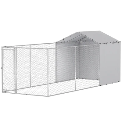 PawHut Galvanized Steel Dog Kennel Outdoor with Waterproof & UV-Resistant Cover for Large Dogs, 19.7' x 7.5' x 7.5'