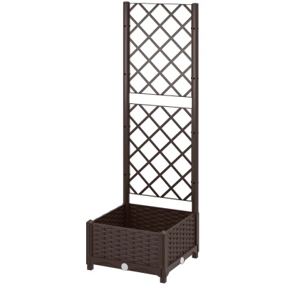Outsunny Raised Garden Bed with Trellis, Plastic Raised Flower Bed with Drainage Holes and Drain Plugs, 16" x 16" x 48"