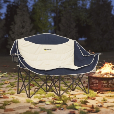 Outsunny Portable Camp Chair, Double Camping Chair with Cup Holders and Carry Bag, Support 551 lbs, Navy Blue
