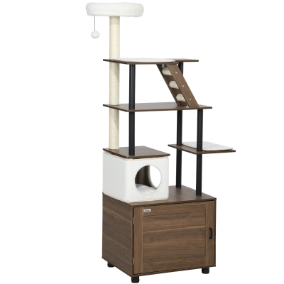 PawHut 68.5" Cat Tree with Litter Box Enclosure, Brown