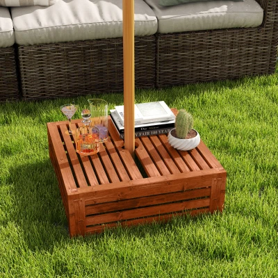 Outsunny 2-in-1 Outdoor Storage Box & Umbrella Stand Table, Brown