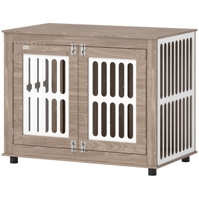 PawHut 39" Dog Crate Furniture, 2 Doors, Walnut Brown