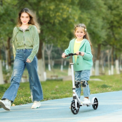 Qaba Kick Scooter for Kids Ages 6-12 with Adjustable Height, Rear-Fender Brake, 200mm Big Wheel, Foldable Design, White