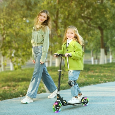 Qaba Scooter for Kids Ages 3-8 with Light Up Wheels, Adjustable Handlebar, Rear Brake & Handbrake for Girls and Boys, Black