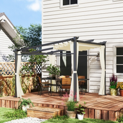 Outsunny Metal Pergola with Sliding Roof Canopy, Retractable Pergola Canopy, 10' x 10', Beige