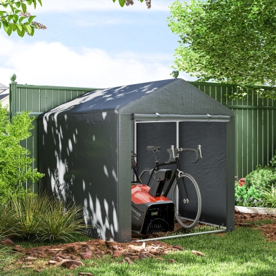 Outsunny Portable Bicycle Shed with Galvanised Steel Frame and Large Door, Waterproof Outdoor Shed for Garden Tools, Dark Grey