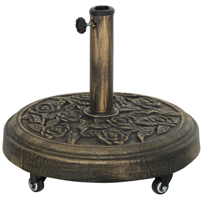 Outsunny Round Patio Umbrella Base, 46 lbs Resin Umbrella Stand with Wheels, Outdoor Umbrella Stand for 1.3"/1.5"/1.9" Umbrella Poles for Outdoor, Lawn, Poolside, Bronze