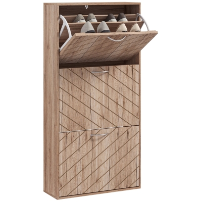 HOMCOM Shoe Storage Cabinet with 3 Flip Drawers, Narrow and Slim, 12 Pair of Shoes Organizer for Hallway, Entryway, Nature Wood