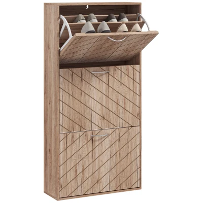 HOMCOM Shoe Storage Cabinet with 3 Flip Drawers, Narrow and Slim, 12 Pair of Shoes Organizer for Hallway, Entryway, Nature Wood