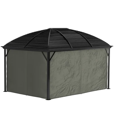 Outsunny 10' x 13' Hardtop Gazebo Aluminum Outdoor Canopy with Mesh Nettings, Curtains, Dark Grey