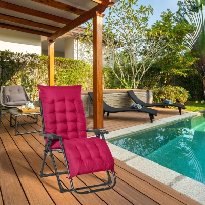 Outsunny Reclining Zero Gravity Chair with Adjustable Backrest, Folding Garden Sun Lounger with Removable Cushion and Headrest, Wine Red