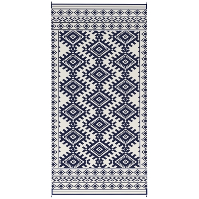 Outdoor Rug 215.7" x 107.9" x 0.12" Blue and White Rhombus Border