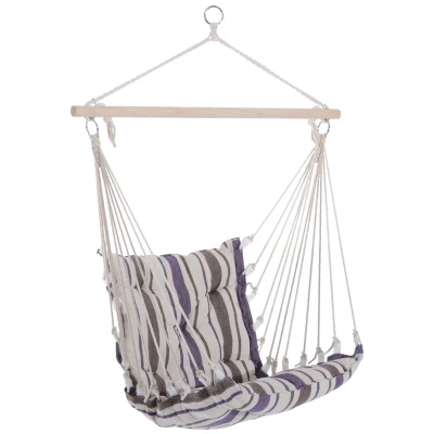 Outsunny Portable Hanging Woven Hammock Seat Rope Swing Chair Sleeping Bed for Outdoor Garden Yard Camping Brown