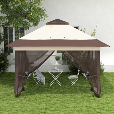 Outsunny 12' x 12' Foldable Pop-up Party Tent Instant Canopy Sun Shade Gazebo Shelter Steel Frame Oxford w/ Roller Bag, Brown