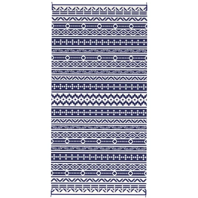 Outsunny 9' x 18' Outdoor RV Rug, Reversible Patio Floor Mat with Carry Bag, Geometric Wall, Blue and White