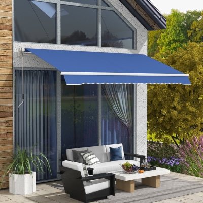 Outsunny 12' x 10' Manual Retractable Awning Outdoor Sunshade Shelter with Adjustable & Versatile Design, Dark Blue