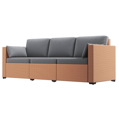 Outsunny 3-Seater Patio Couch, PE Wicker Outdoor Sofa, Sand