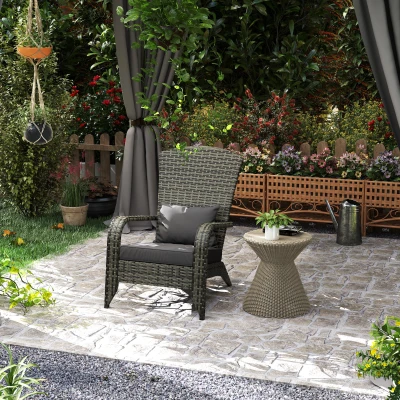 Outsunny Adirondack Chair, Rattan Wicker, Soft Cushions, Mixed Gray